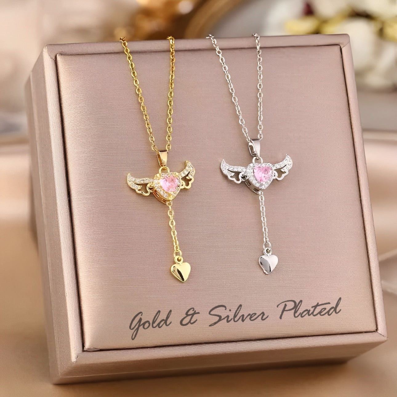 Crystal Heart Wings Necklace