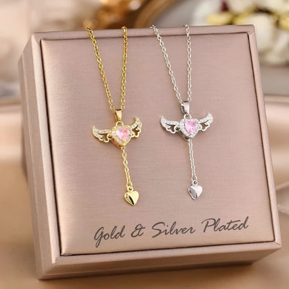 Crystal Heart Wings Necklace