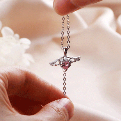 Crystal Heart Wings Necklace